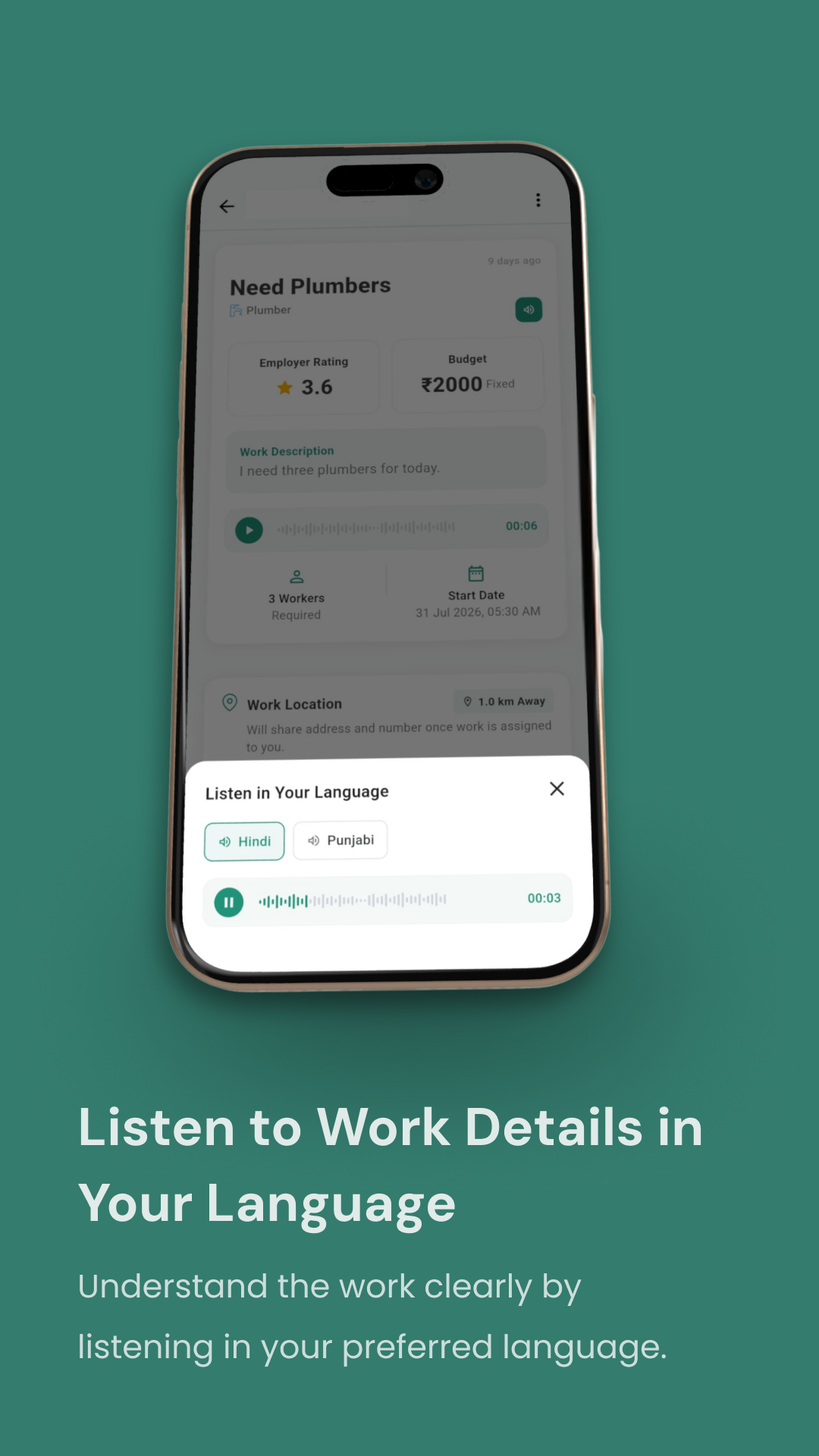 Hoodex App - Listen Work Details in your language
